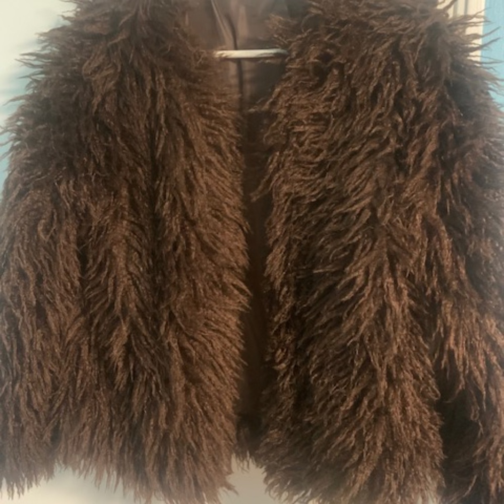 Brown shaggy faux fur jacket